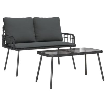 Set de Dining pentru Grădină cu 2 Piese cu Perne Negru Rattan Polietilenă GartenMobel Dekor