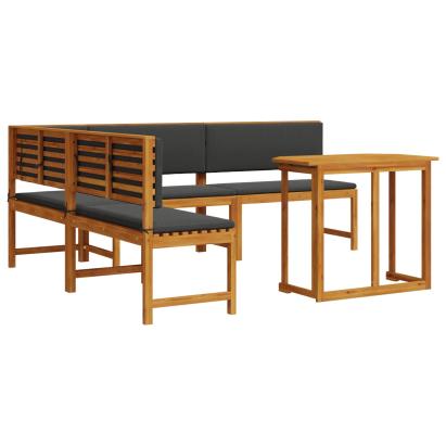 Set de grădină  cu 4 piese, pentru masă, cu perne, din lemn masiv de acacia GartenMobel Dekor