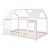 Pat Copii tip Casuta Montessori Semi Deschis cu Protectie Impotriva Caderilor, Dimensiuni 200x120cm, Lemn de Brad, Roz/Alb