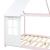 Pat Copii tip Casuta Montessori Semi Deschis cu Protectie Impotriva Caderilor, Dimensiuni 200x120cm, Lemn de Brad, Roz/Alb