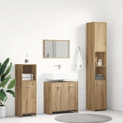 Set mobilier de baie, 4 piese, stejar artizanal, lemn prelucrat GartenMobel Dekor