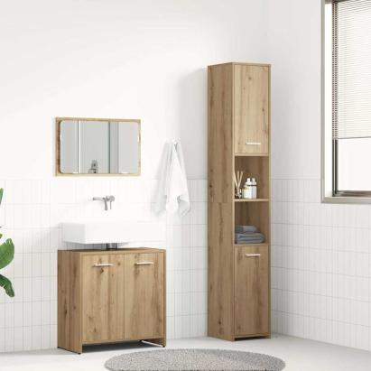 Set mobilier de baie, 3 piese, stejar artizanal, lemn prelucrat GartenMobel Dekor