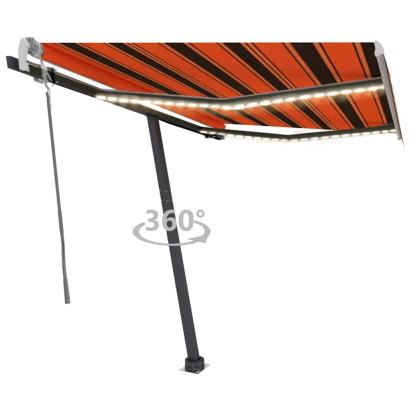 Copertină retractabilă manual cu LED portocaliu&maro 350x250 cm GartenMobel Dekor