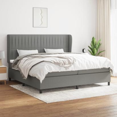 Pat box spring cu saltea, gri închis, 200x200 cm, textil GartenMobel Dekor