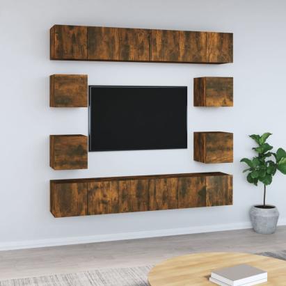 Set dulapuri TV, 10 piese, stejar fumuriu, lemn prelucrat GartenMobel Dekor