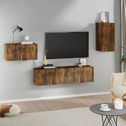 Set dulapuri TV, 4 piese, stejar fumuriu, lemn prelucrat GartenMobel Dekor
