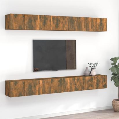 Comode TV, 8 buc., stejar fumuriu, 60x30x30 cm, lemn prelucrat GartenMobel Dekor