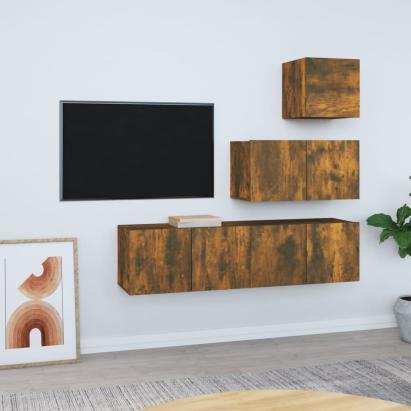 Set dulapuri TV, 4 piese, stejar fumuriu, lemn prelucrat GartenMobel Dekor