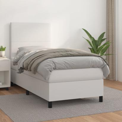 Pat box spring cu saltea, alb, 80x200 cm, piele ecologică GartenMobel Dekor