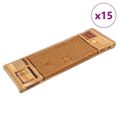 Covorașe scări autoadezive, 15 buc., bej, 65x21x4 cm GartenMobel Dekor
