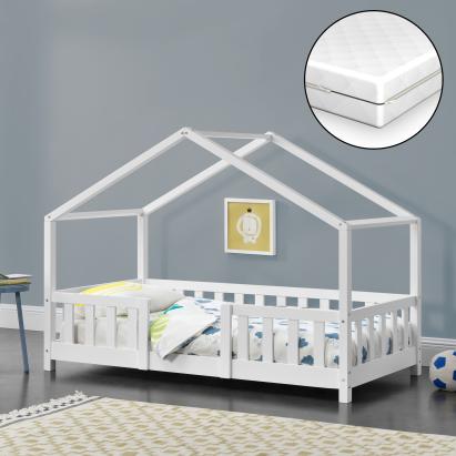 Pat copii Treviolo W70 cu saltea alb [en.casa] HausGarden Leisure