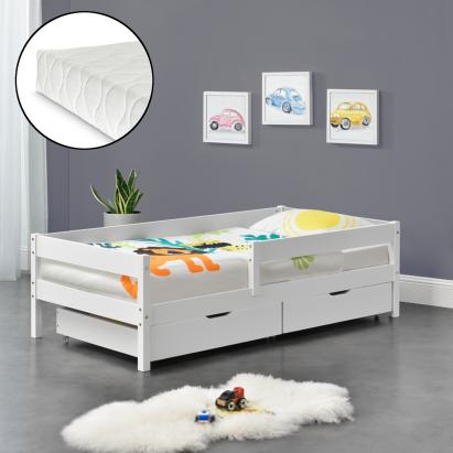 [en.casa]  Pat copii Borgarnes W90 cu saltea, 90 x 200 cm, lemn, 100Kg, alb HausGarden Leisure