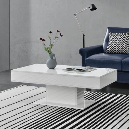 Masuta cafea Lunen WH cu blat mobil alb extra lucios [en.casa] HausGarden Leisure