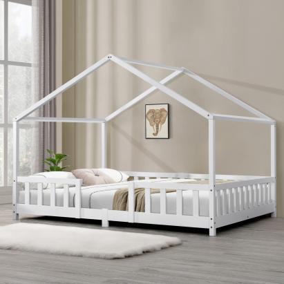 Pat copii design casuta Treviolo 120 x 200 cm lemn alb mat lacuit [en.casa] HausGarden Leisure