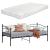 Pat rama metalica ArjeplogS cu saltea  200 x 90 x 16 cm negru mat [en.casa] HausGarden Leisure
