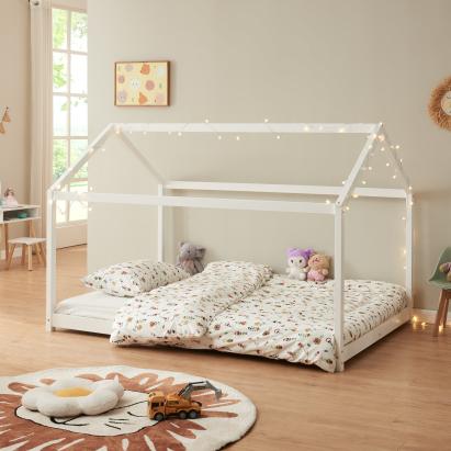 Pat copii Dudu forma casuta 206x146x134cm brad alb [en.casa] HausGarden Leisure