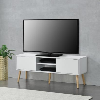 Comoda TV Eskilstuna W alb/efect lemn stejar [en.casa] HausGarden Leisure