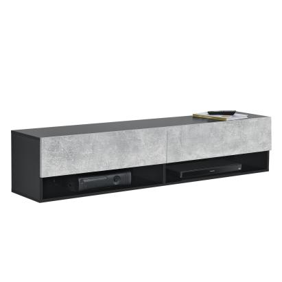 Comoda TV de perete Halmstad SBO cu 2 usi si 2 rafturi negru/efect beton [en.casa] HausGarden Leisure
