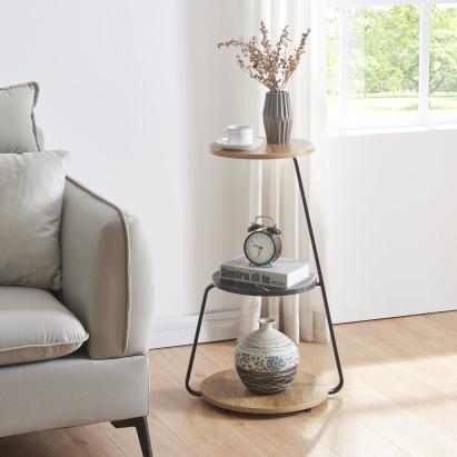 Masa laterala Sipoo efect lemn nuc negru marmorat negru cu 3 rafturi [en.casa] HausGarden Leisure