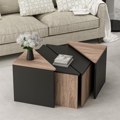 Set 4 buc masute cafea Frederikshavn stejar negru [en.casa] HausGarden Leisure