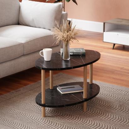 Masa de cafea Hojreby ovala negru marmorat efect lemn [en.casa] HausGarden Leisure