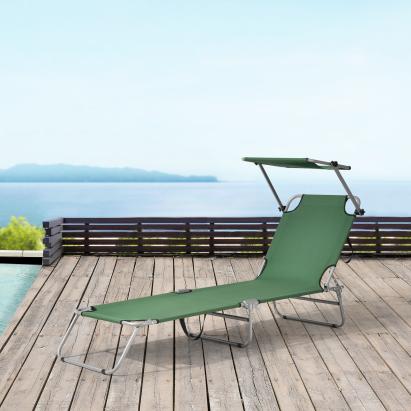 Sezlong Argozelo DG verde inchis reglabil in trepte cu parasolar [casa.pro] HausGarden Leisure