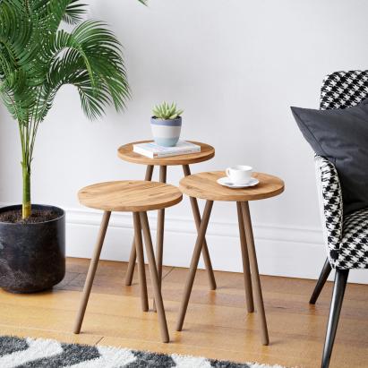 Set 3 masute Hjørring masuri diferite efect lemn [en.casa] HausGarden Leisure