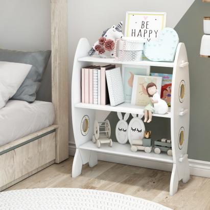 Raft pentru carti Tarnby 70 x 55 x 25 cm alb cu 3 polite model racheta [en.casa] HausGarden Leisure