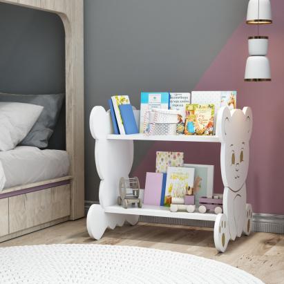 Raft pentru carti Tarnby 60 x 56x 56 cm alb cu 2 polite model ursulet  [en.casa] HausGarden Leisure