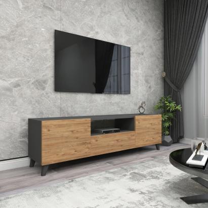 Comoda TV Torsby 140x30x46cm antracit /efect lemn stejar [en.casa] HausGarden Leisure