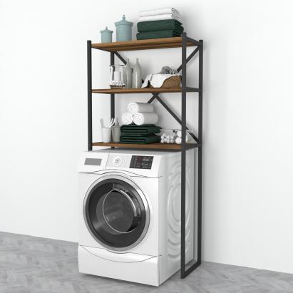 Raft baie de sine statator 160x66x34cm metal pal negru/nuc [en.casa] HausGarden Leisure