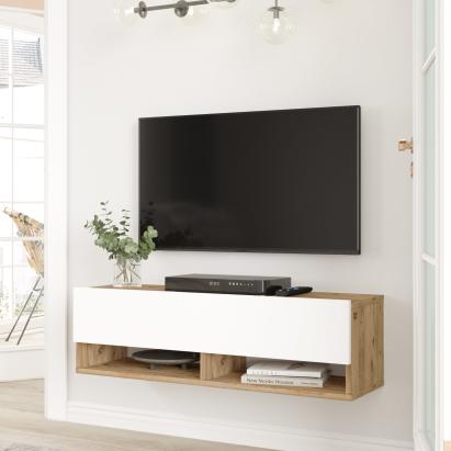 Comoda TV cu 2 usi  Laitila 29,5x100x31,5cm stejar rustic/alb [en.casa] HausGarden Leisure