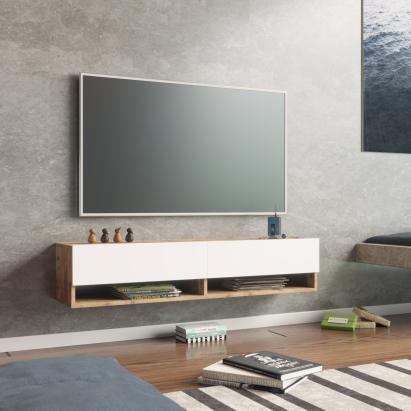 Comoda TV cu 2 usi  Laitila 29,5x140x31,5cm stejar rustic/alb [en.casa] HausGarden Leisure