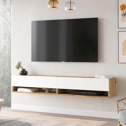 Comoda TV cu 2 usi  Laitila 29,5x180x31,5cm stejar rustic/alb [en.casa] HausGarden Leisure