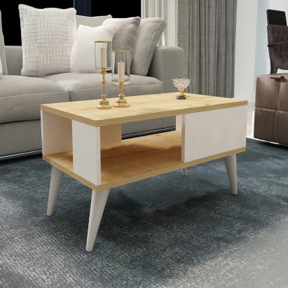 Masa de cafea Ludvika 90x45x40cm efect stejar / alb [en.casa] HausGarden Leisure