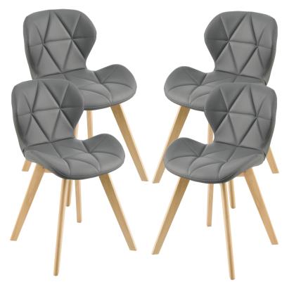 Set 4 bucati scaune de bucatarie Almhult  81 x 57 x 49 cm imitatie piele lemn de fag gri [en.casa] HausGarden Leisure