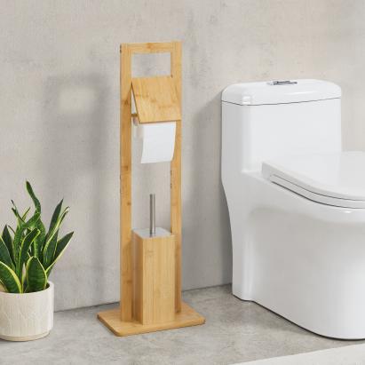 Set suport hartie igienica si perie WC Vasteras bambus  [en.casa] HausGarden Leisure