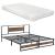 Pat cadru metalic Villach cu saltea 200 x 180 cm negru/efect lemn de nuc [en.casa] HausGarden Leisure