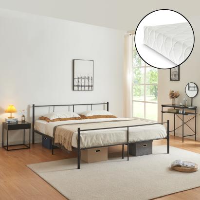 Pat metalic Laos cu saltea 160 x 200 cm negru [en.casa] HausGarden Leisure