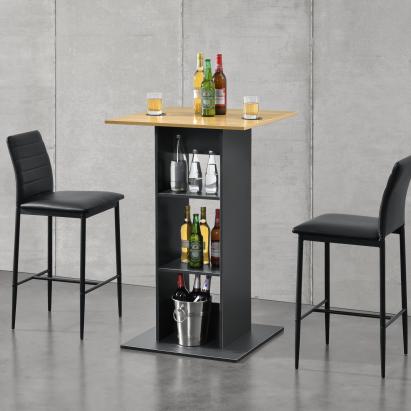 [en.casa] Masa bar Visby CL, 70 x 70 x 110cm, PAL melaminat, gri inchis/culoarea lemnului, cu 3 rafturi HausGarden Leisure