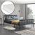 [en.casa]® Pat lemn Opal cu saltea spuma rece, 208 x 188 x 82 cm, lemn/poliester, gri inchis, pentru 2 persoane HausGarden Leisure