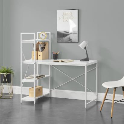 Birou Stavanger cu 3 rafturi alb [en.casa] HausGarden Leisure