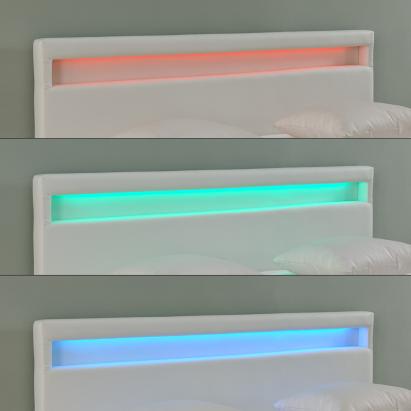Pat tapitat Paris6 cu saltea si LED 160x200cm alb Corium HausGarden Leisure