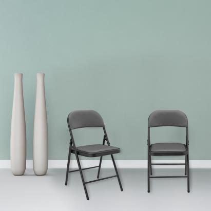 Scaune birou Pliabile set 6 buc piele sintetica gri [pro.tec] HausGarden Leisure