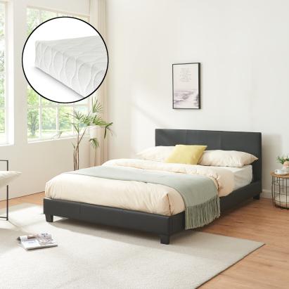 Pat tapitat Dortmund Schwarz cu saltea 140 x 200 cm negru Corium HausGarden Leisure