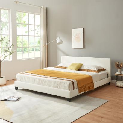 Corium® Pat frantuzesc Cyntia,180 x 200 cm, alb, modern, tapitat, imitatie de piele, fara saltea HausGarden Leisure