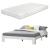 [en.casa]® Pat rama lemn Raisio 140W, 140 x 200 cm, lemn de brad/PAL,150 Kg, alb mat, pentru 2 persoane, cu saltea si gratar pat HausGarden Leisure
