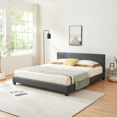 Corium® Pat frantuzesc modern, tapitat Rioja, imitatie de piele,180 x 200 cm, gri inchis, fara saltea HausGarden Leisure