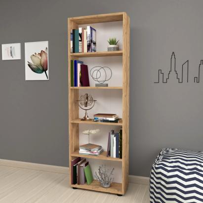 Raft carti Vara 172 x 55 x 20 cm pal stejar cu 5 polite [en.casa] HausGarden Leisure