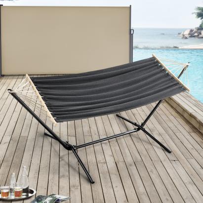 Hamac cu suport Valeta DG negru/gri inchis 120 Kg [en.casa] HausGarden Leisure